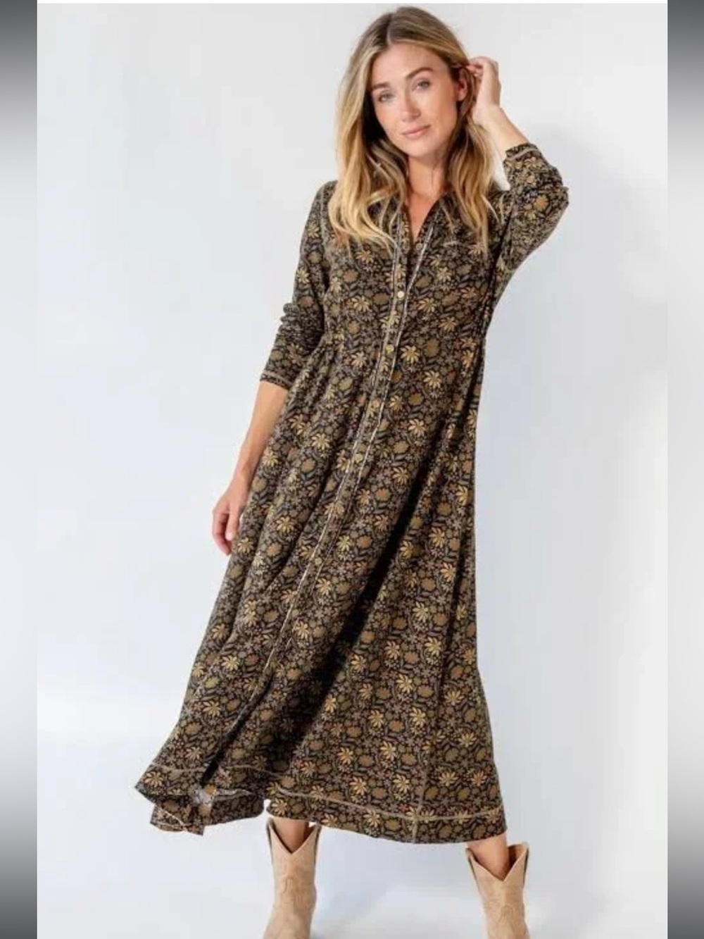 NATURAL LIFE W/Tags Christa Maxi Dress with Daisy Tan Floral Print - Picture 2 of 11